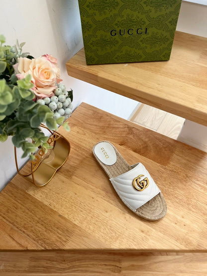 GG 26ss Slide White Straw Sheepskin 692199