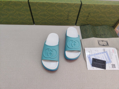 GG Lide Sandal With Interlocking Blue Rubber 788132