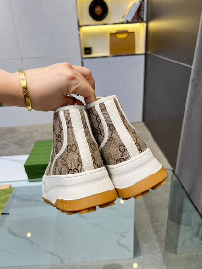 GG High Top Sneakers 50mm White Brown Monogram Canvas 457432