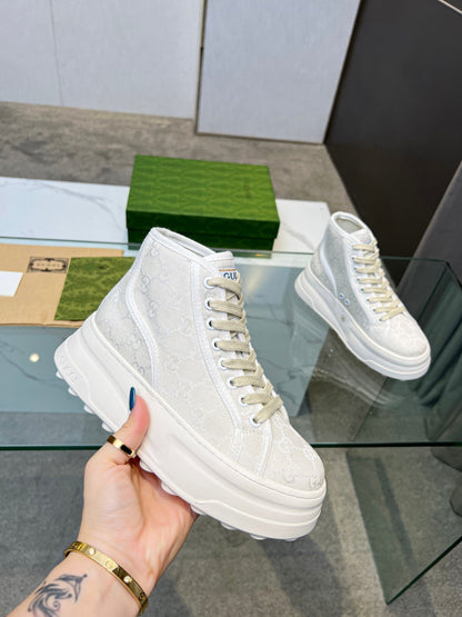 GG High Top Sneakers 50mm White Beige Canvas 457433
