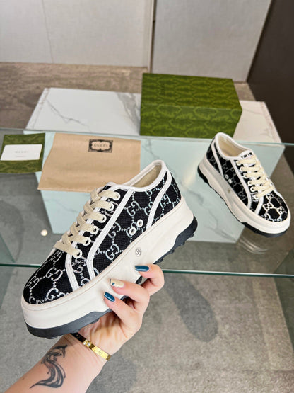 GG Low Top Sneakers 50mm Black White Monogram Canvas 457435