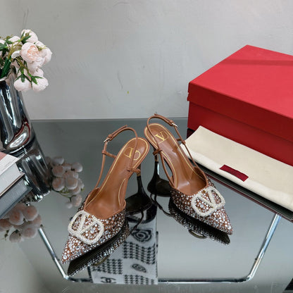 Vlogo Signature Slingback 70 Chocolate Calfskin With Crystals