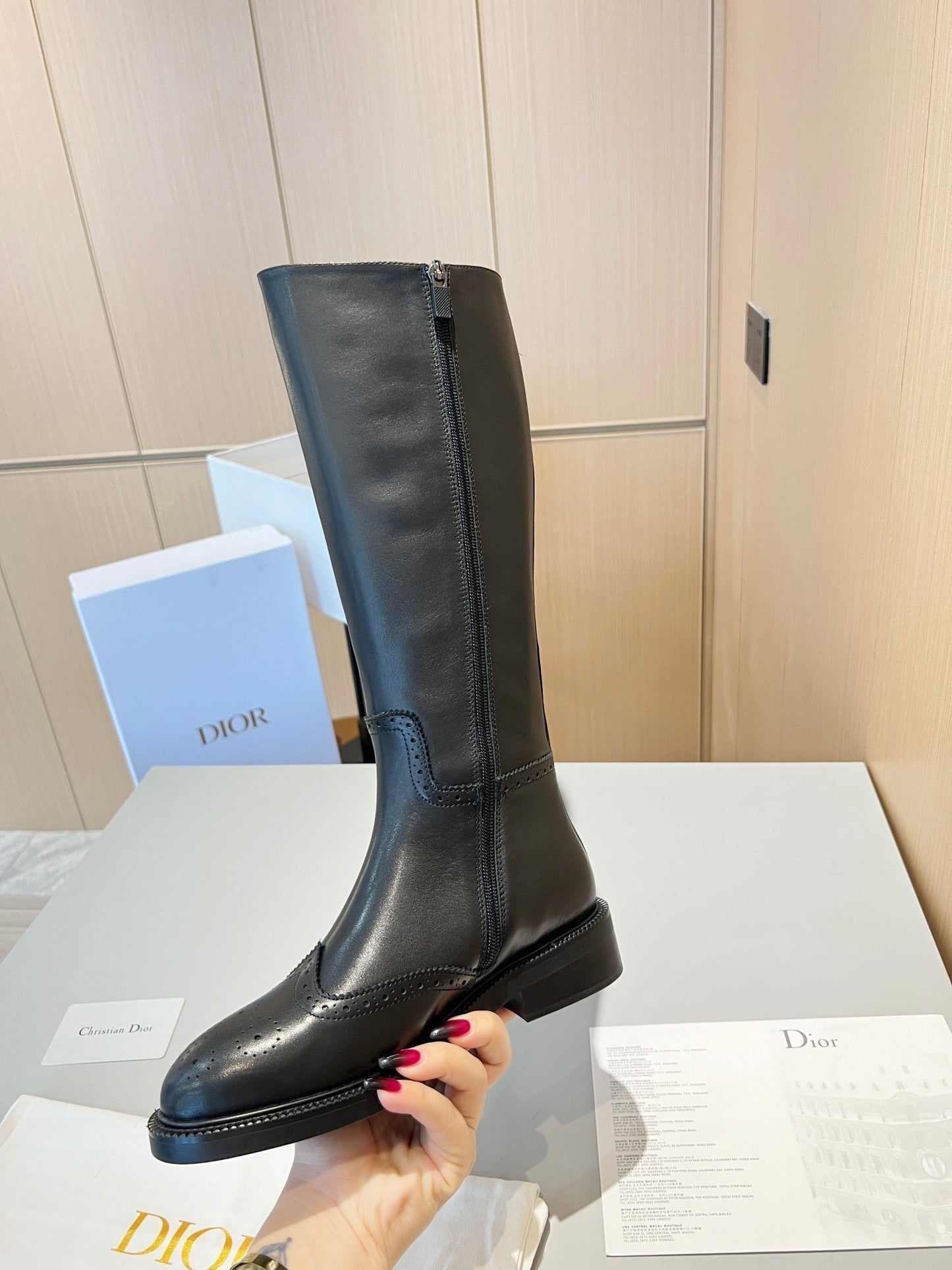 CD High Boots Black Calfskin