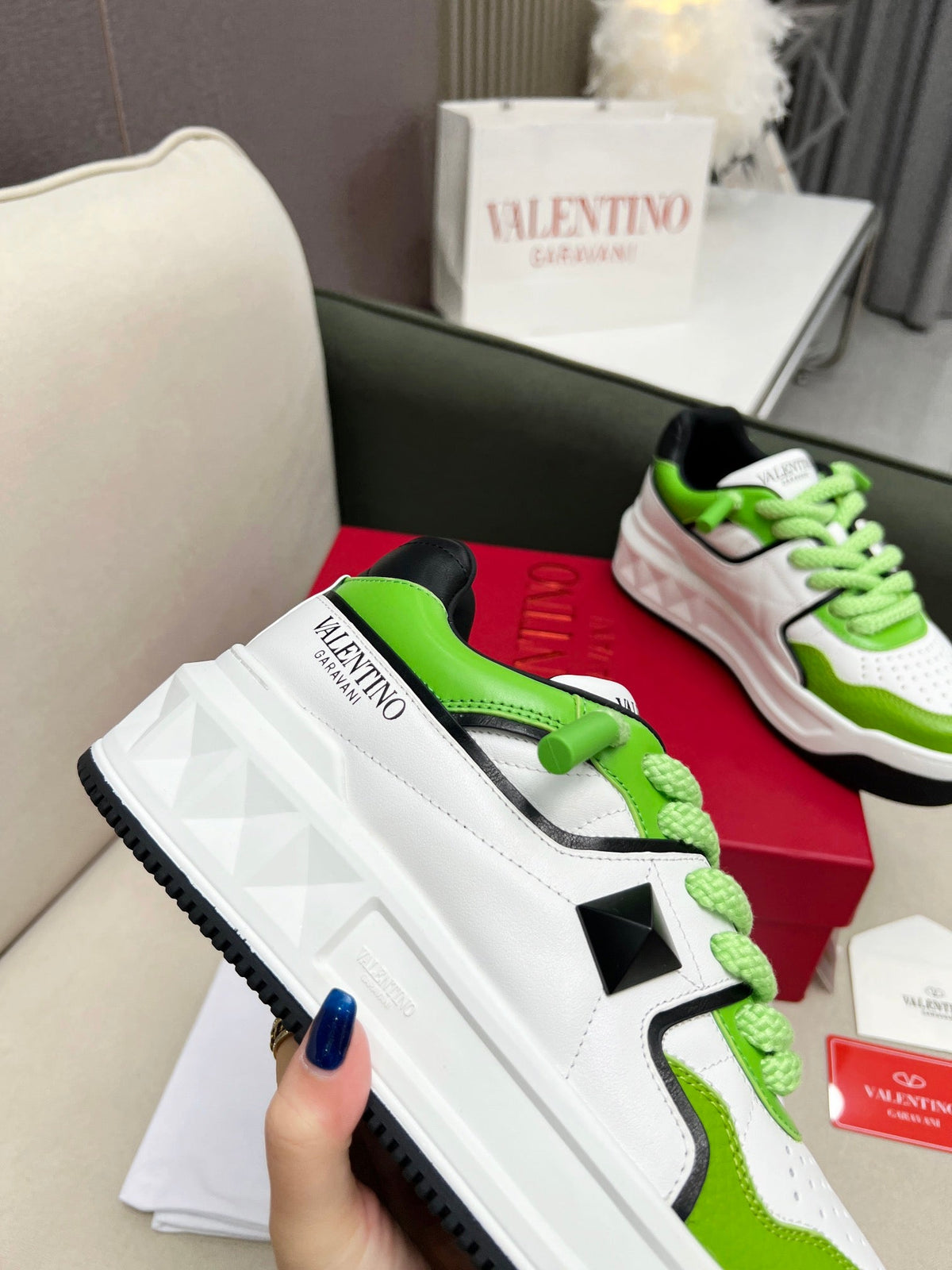 VT 25 One Stud Platform Sneaker White Green Cowhide 352076