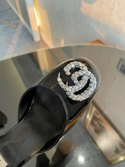 platform pump 12cm with double g black patent leather