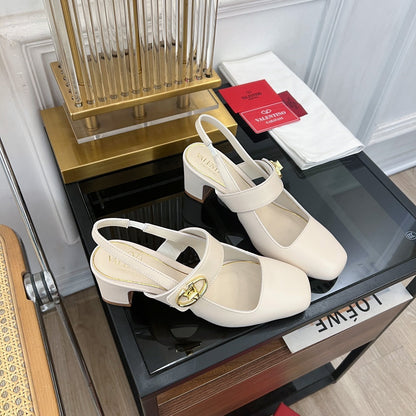Valentino Mary-Jane Vlogo Locker Slingback Pumps White Sheepskin 60 Mm