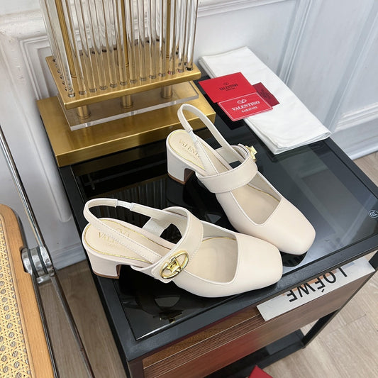 Valentino Mary-Jane Vlogo Locker Slingback Pumps White Sheepskin 60 Mm
