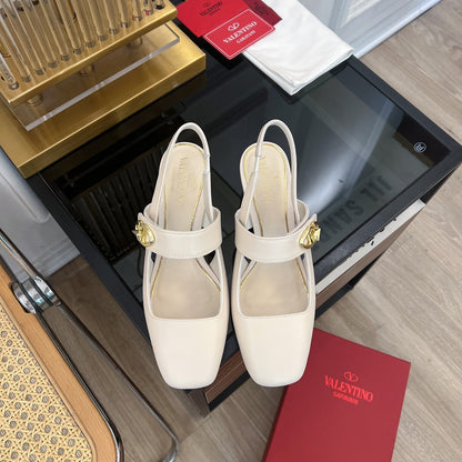 Valentino Mary-Jane Vlogo Locker Slingback Pumps White Sheepskin 60 Mm
