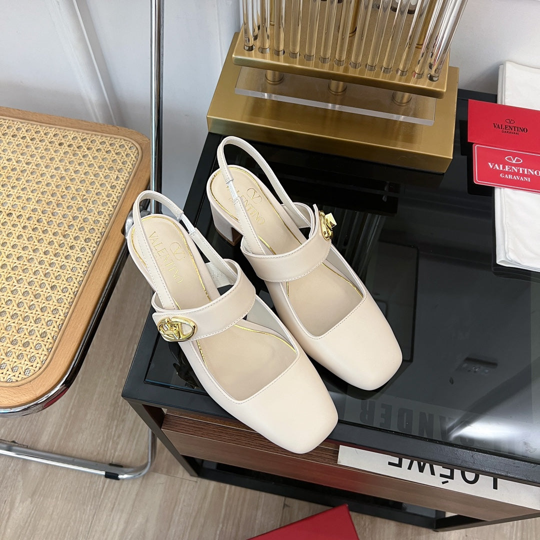 Valentino Mary-Jane Vlogo Locker Slingback Pumps White Sheepskin 60 Mm