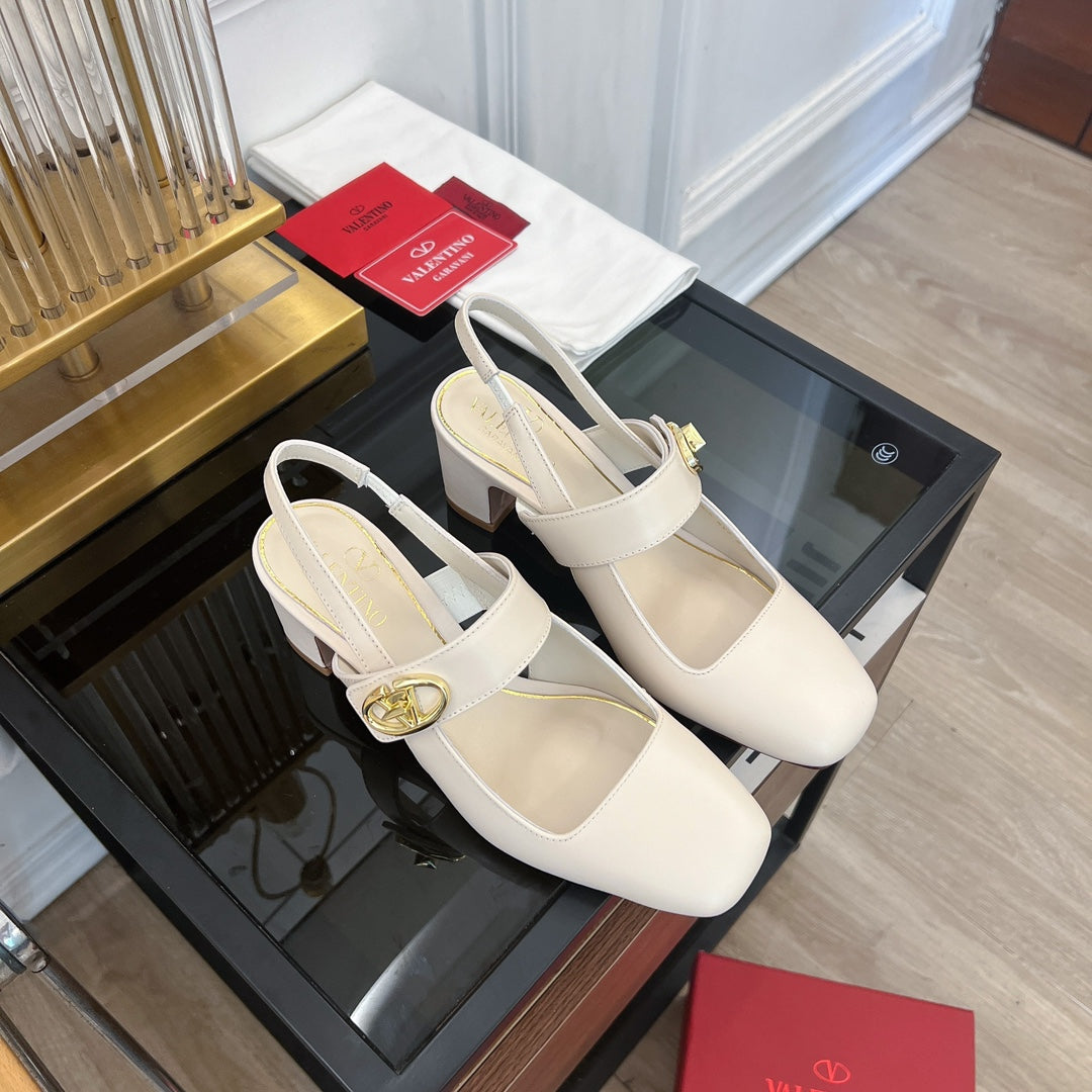 Valentino Mary-Jane Vlogo Locker Slingback Pumps White Sheepskin 60 Mm
