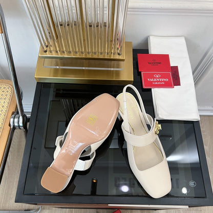 Valentino Mary-Jane Vlogo Locker Slingback Pumps White Sheepskin 60 Mm