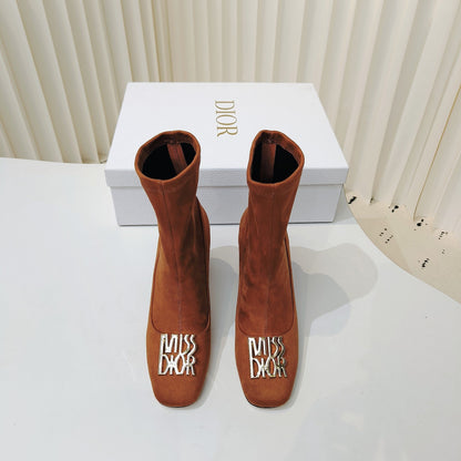 Miss Dior Ankle Boots 80mm Orange Brown Suede 111380