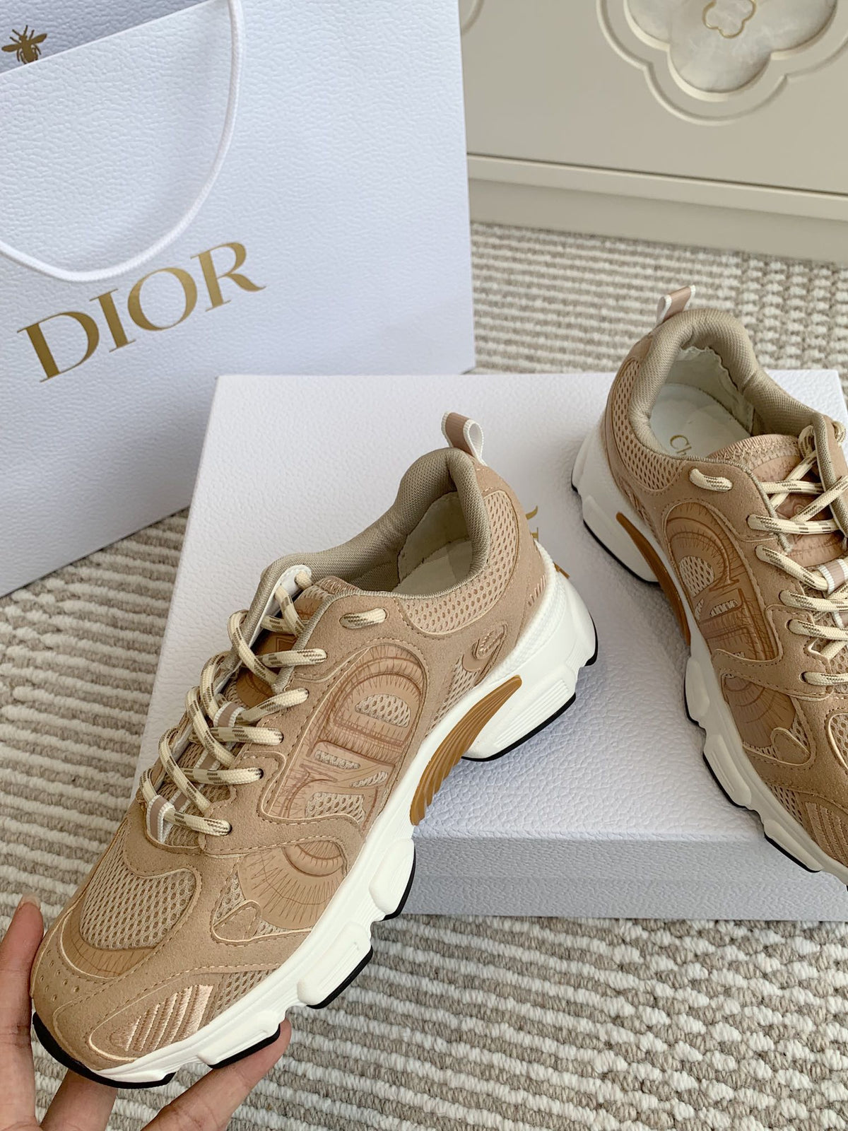 CD Chrono Sneaker In Brown Mesh Fabric And Suede  105381