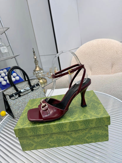 GG Gold Buckle Sandal 80mm Burgundy Patent Leather 457560