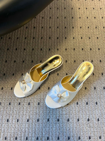 CC 26s High-Heeled Slides 60 White Satin Cowhide 627181