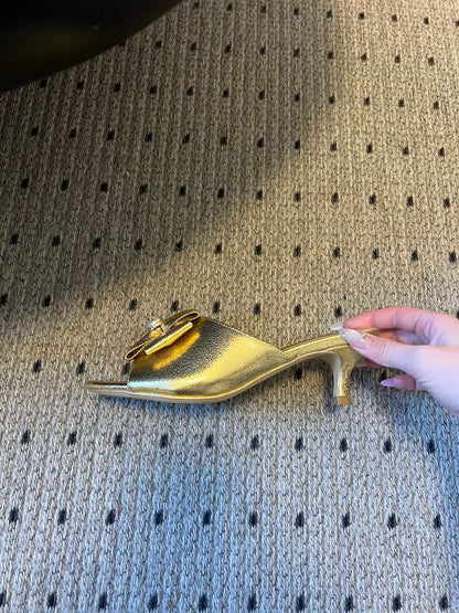 CC 26s High-Heeled Slides 60 Metallic Gold Cowhide 627182