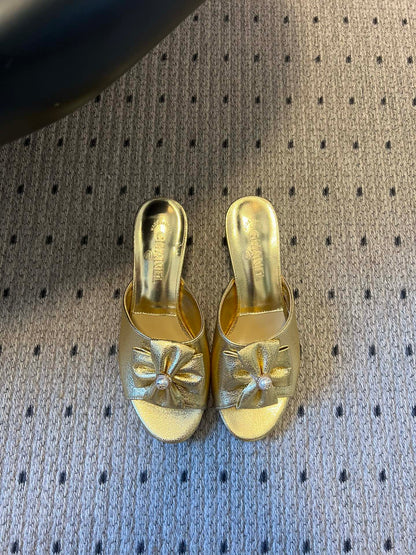 CC 26s High-Heeled Slides 60 Metallic Gold Cowhide 627182