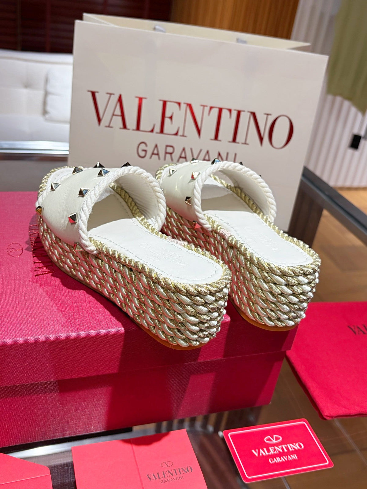 VT 26s Espadrille Slides 5cm Cream Leather 714906