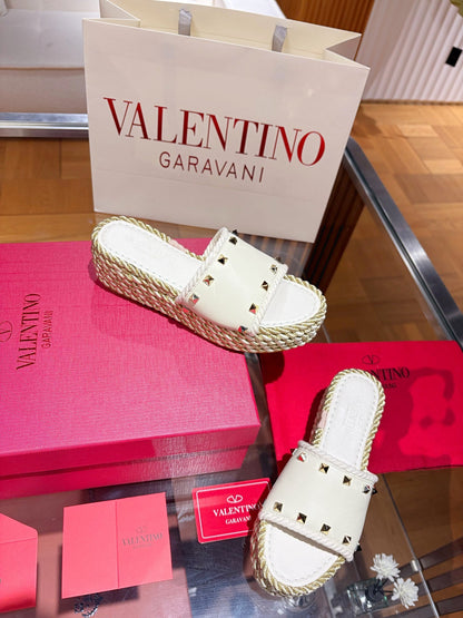 VT 26s Espadrille Slides 5cm Cream Leather 714906