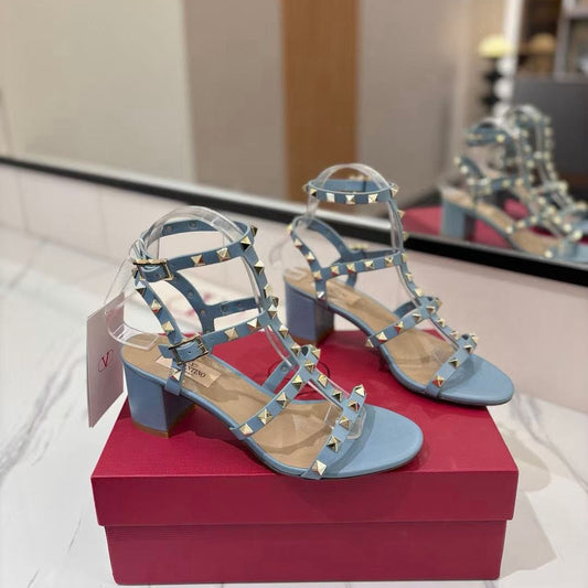 Valentino Garavani Rockstud Sandals 6cm Light Blue Calfksin