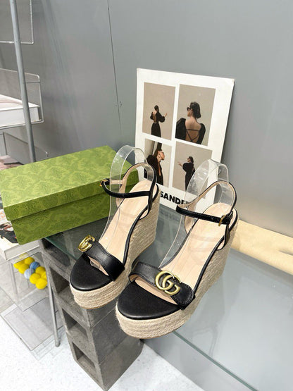 gg marmont sandal 140mm espadrilles black leather