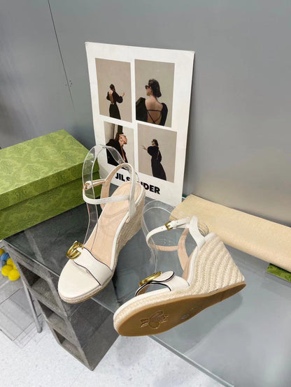 gg marmont sandal 140mm espadrilles white leather