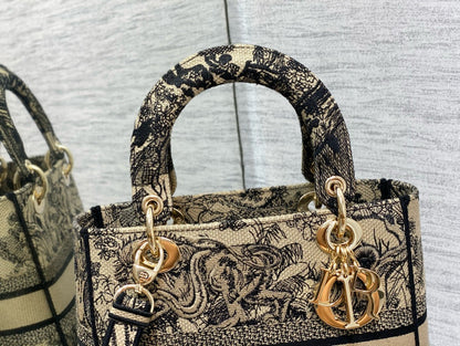 CD 24 Women Mini Lady D-lite Bag Brown Toile de Jouy Embroidery