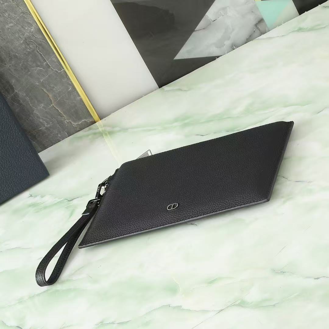 CD A5 Pouch Black Grained Calfskin with CD Icon