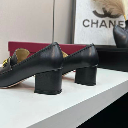 Gucci 2025 Lady Horsebit Loafer Pump Black Gold Leather
