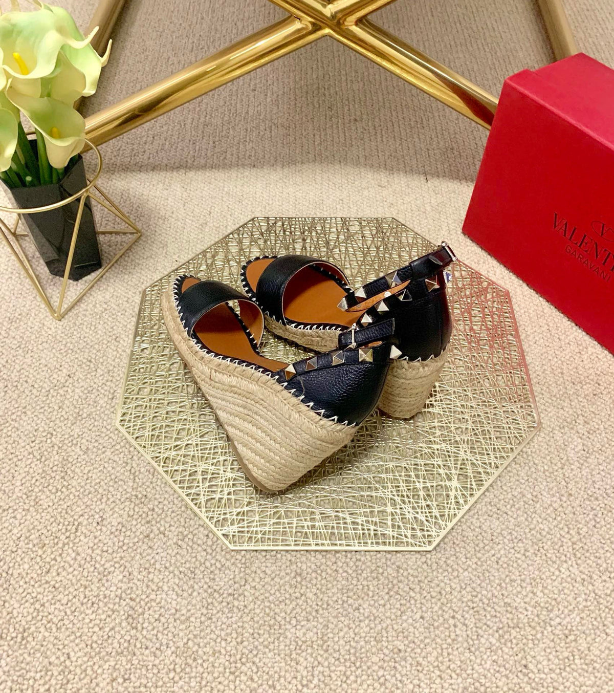 VLogo Rockstud Espadrille Black Leather