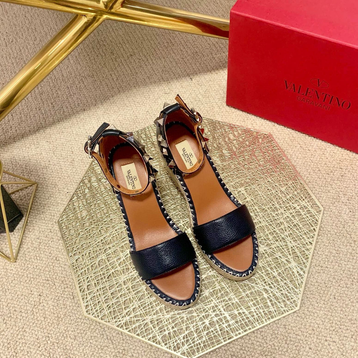 VLogo Rockstud Espadrille Black Leather