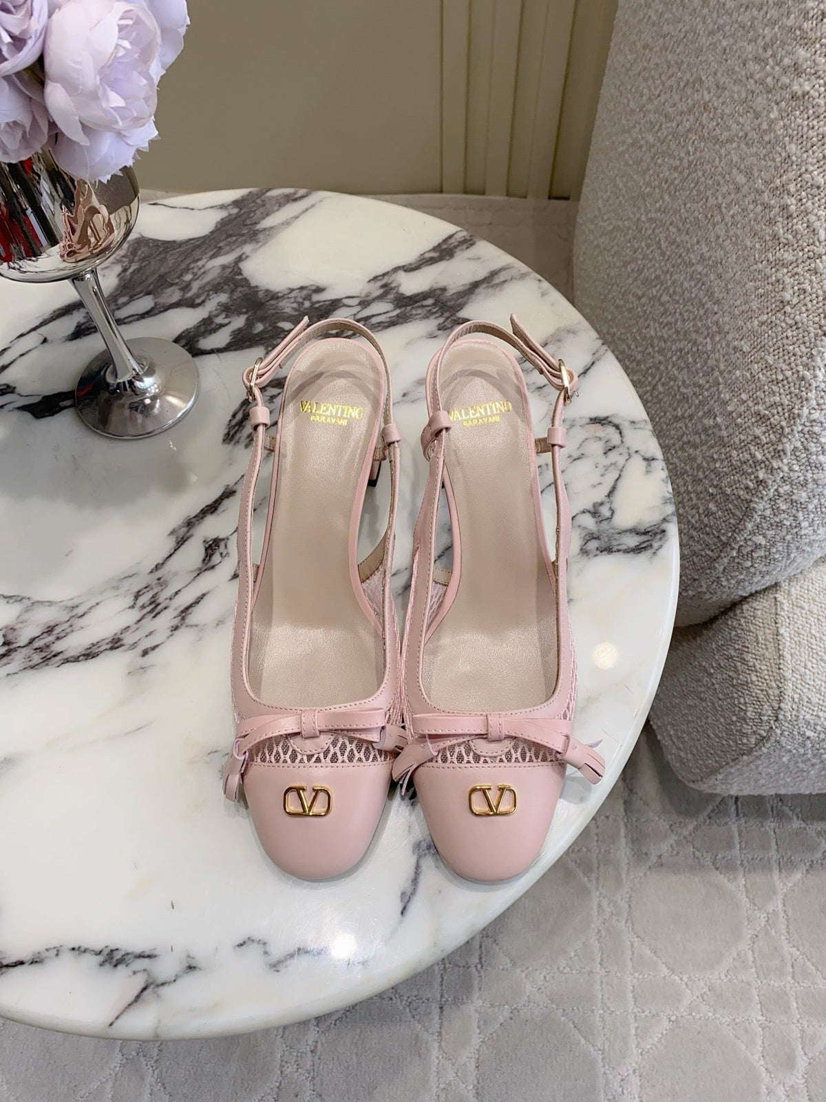 Valentin Valet Du Roi Slingback Powder Pink Mesh Calfskin