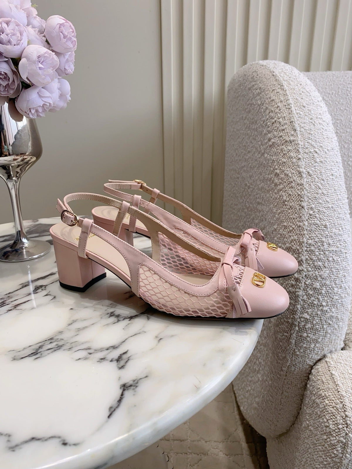 Valentin Valet Du Roi Slingback Powder Pink Mesh Calfskin