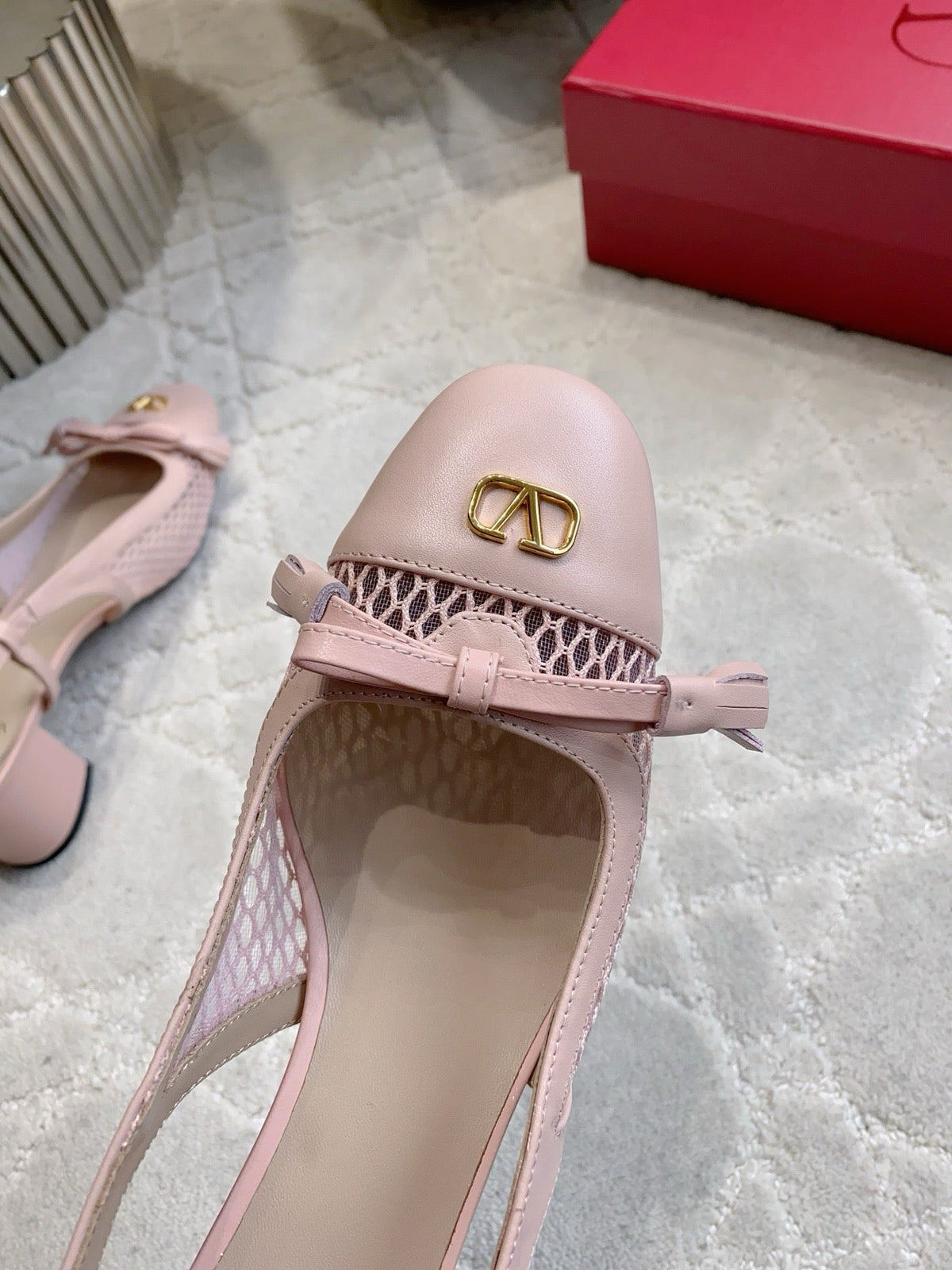 Valentin Valet Du Roi Slingback Powder Pink Mesh Calfskin