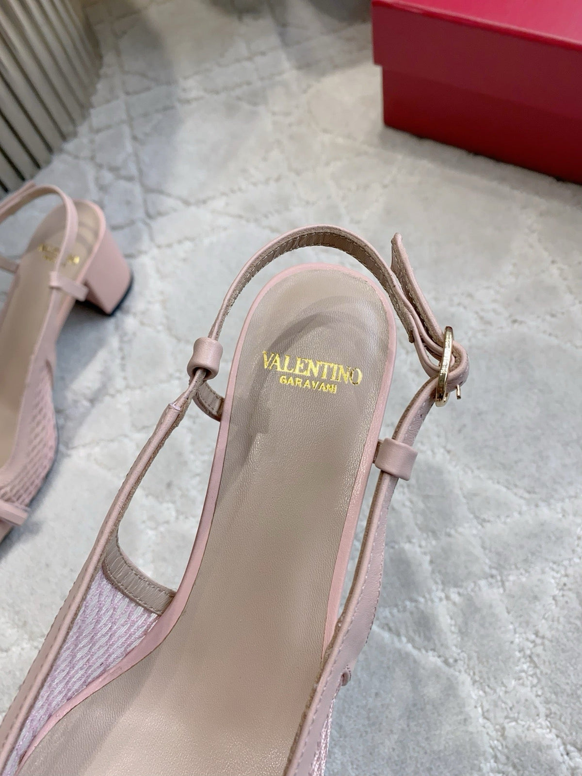 Valentin Valet Du Roi Slingback Powder Pink Mesh Calfskin