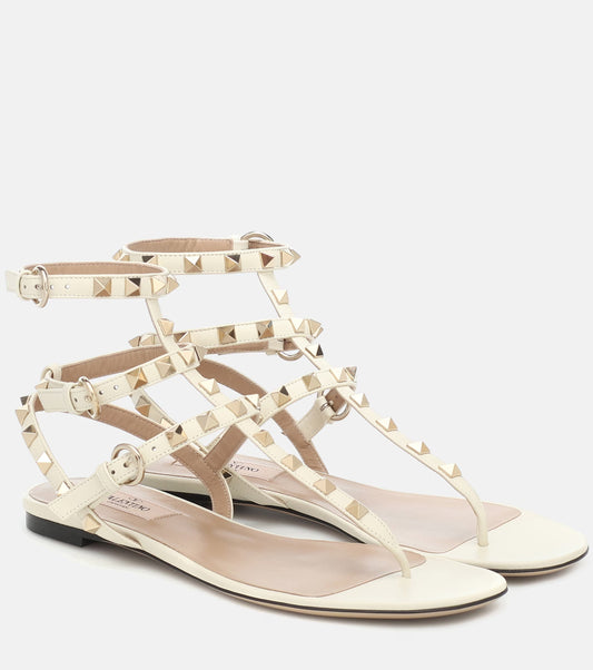 Valentino Garavani Rockstud Sandals White Leather