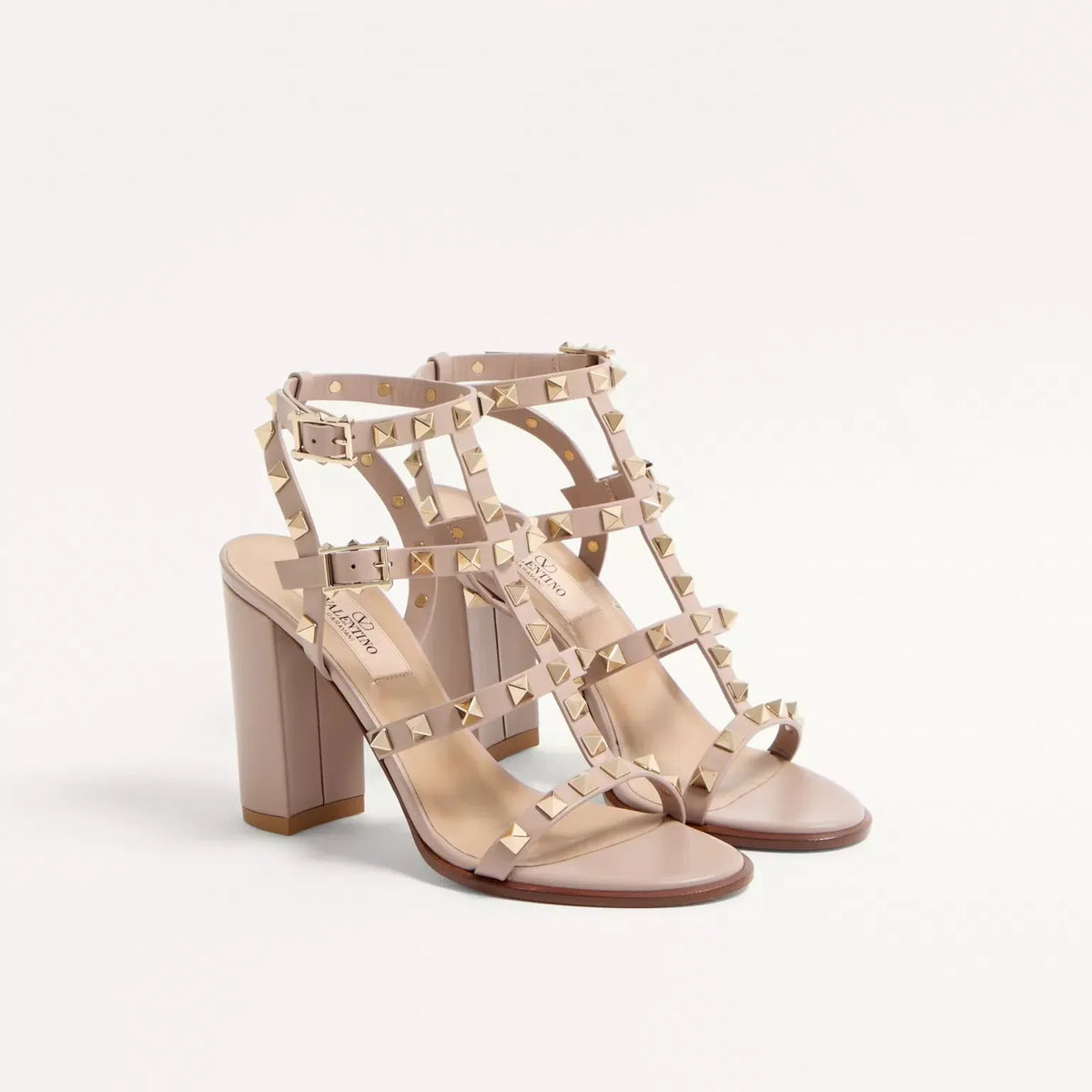 VT 26s Rockstud Ankle Strap Sandal 9cm Powder Pink Leather