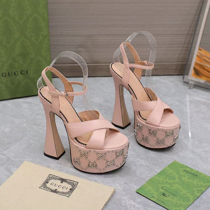 GG Flatform 155mm High Heel Sandal in Baby Pink Cowhide
