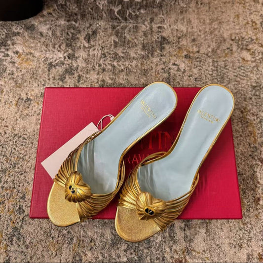 Valentino Garavani Royal Mules 7.5cm Gold Metallic Leather