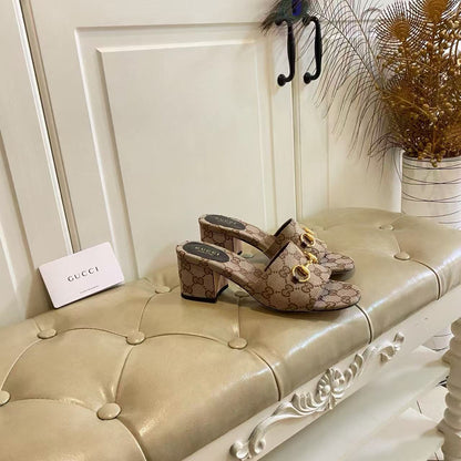 GG 26s Sandal With Horsebit Beige Brown Canvas