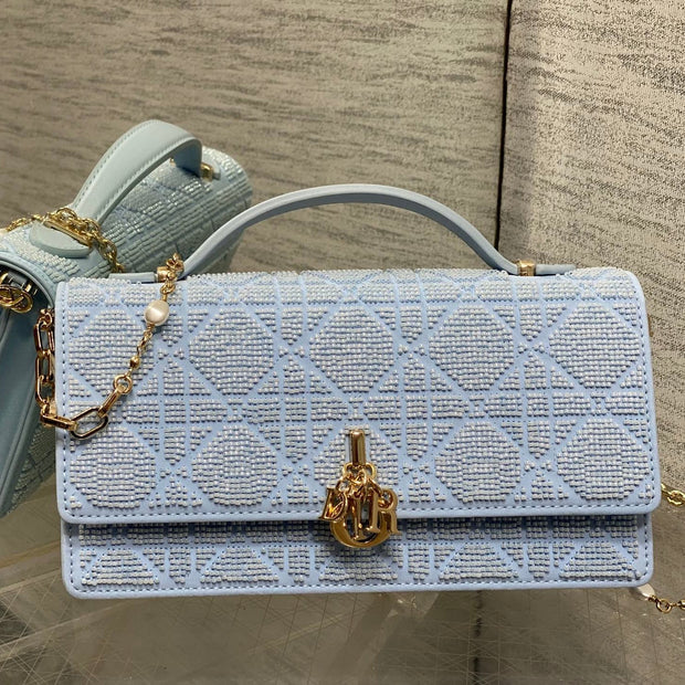 Dior 2026 Microbead-Embroidered Bag 21cm Cotton Leather 355271