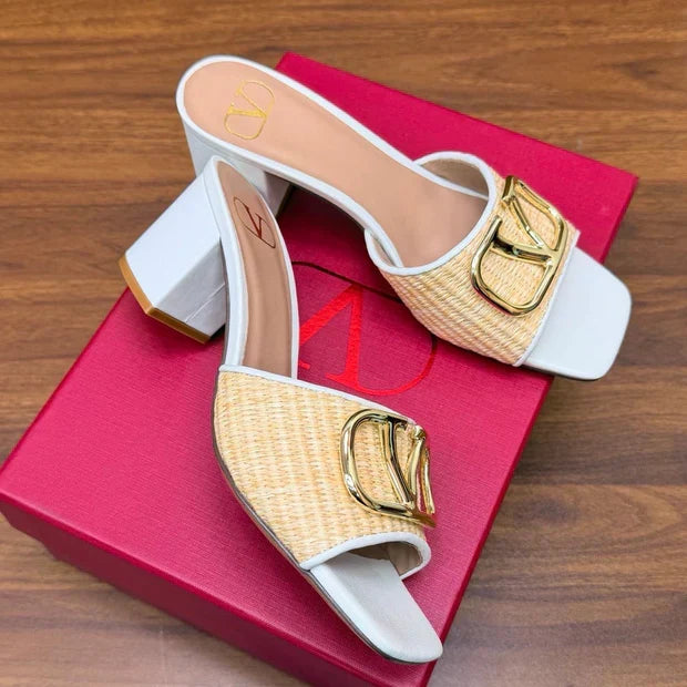 Valentino 2026 VLogo Signature Raffia Block Heel Sandal Woven Calfskin 871040