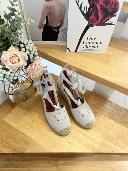 Valentino VLogo Signature Canvas Espadrille Wedges 95mm Suede Fabric 869250