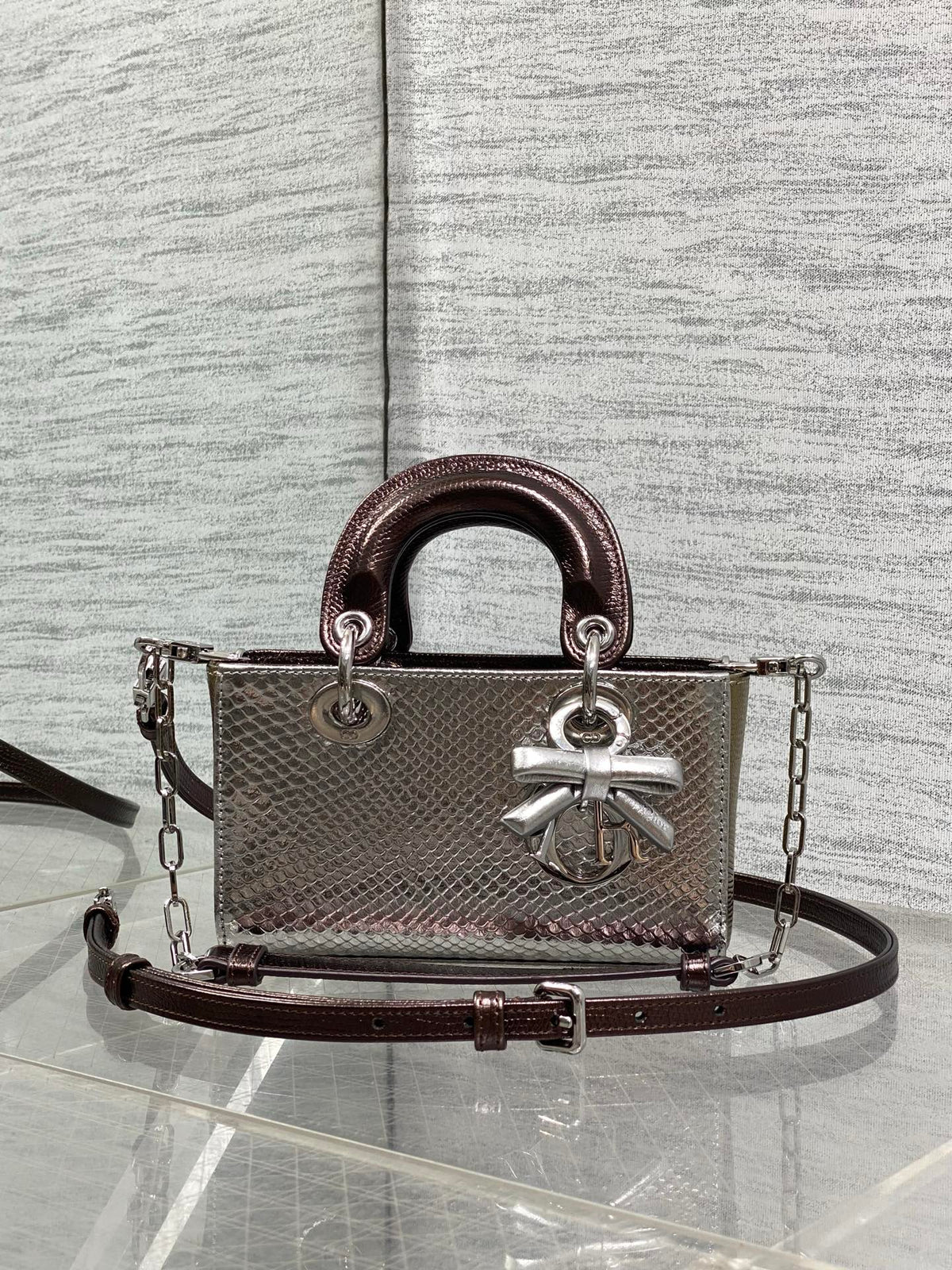 CD Lady D-Joy Bag Metallic Bronze Snakeskin Leather SHW 160003