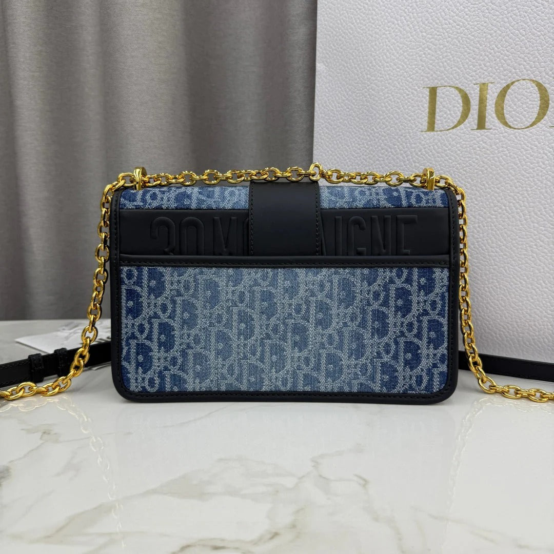 Dior 2026 East-West Chain Handbag 25cm Blue Black Demin Calfskin
