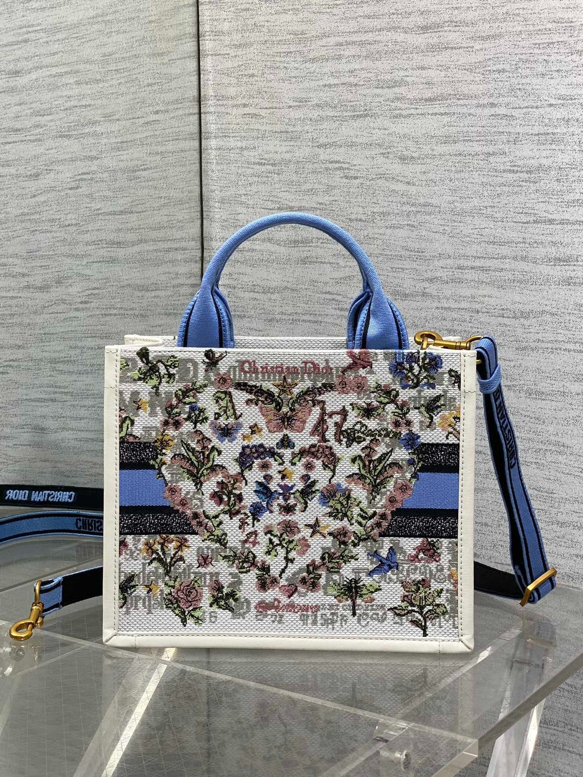 Dior 2026 Book Tote 26cm White Blue mix Colors Canvas