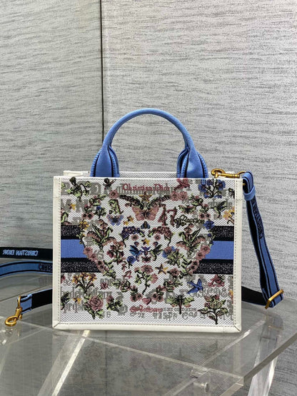 Dior 2026 Book Tote 26cm White Blue mix Colors Canvas