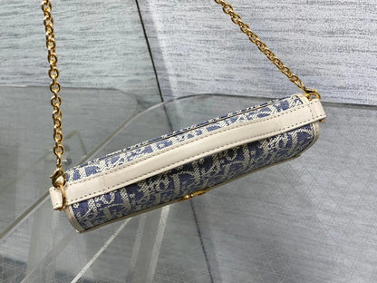 Dior 2026 Montaigne Cigale Bag 20.5cm Blue White Canvas Leather 272677