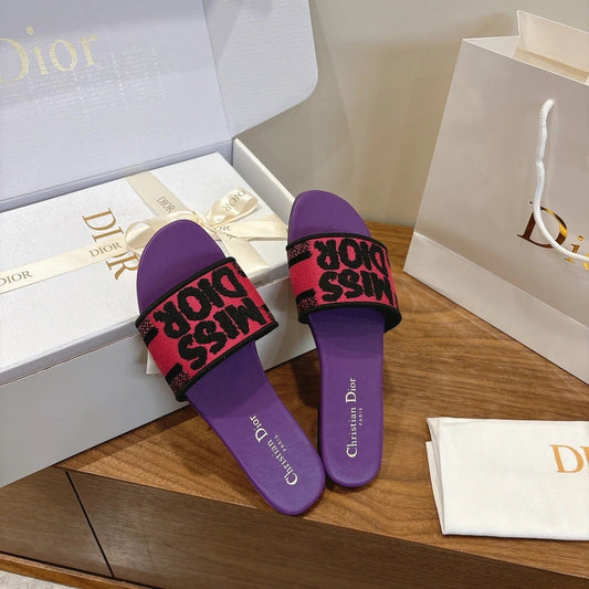 CD 26 Flat Sandals Purple Pink Canvas Cowhide 685063