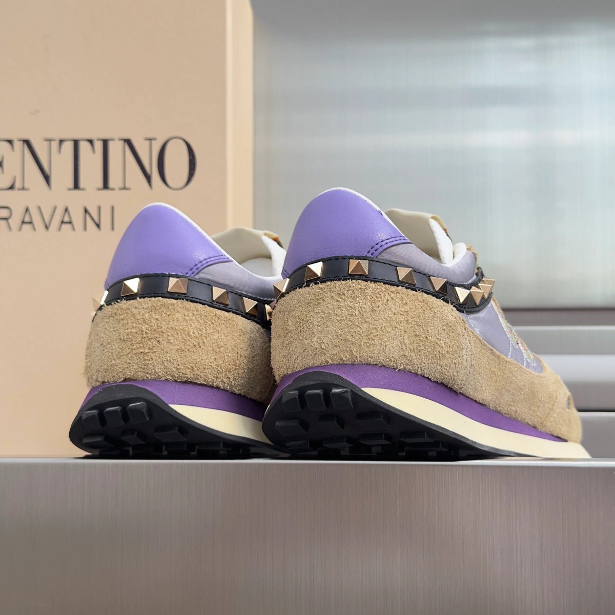 VLTN Garavani Stud Up Butterfly Sneakers Purple Multicolor Suede